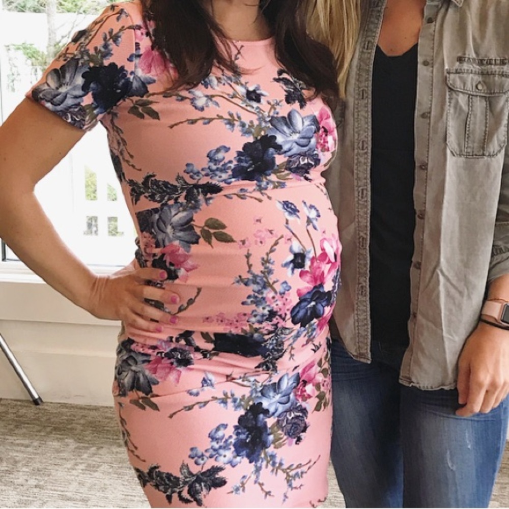 Pink Blush Maternity dress, pink floral print